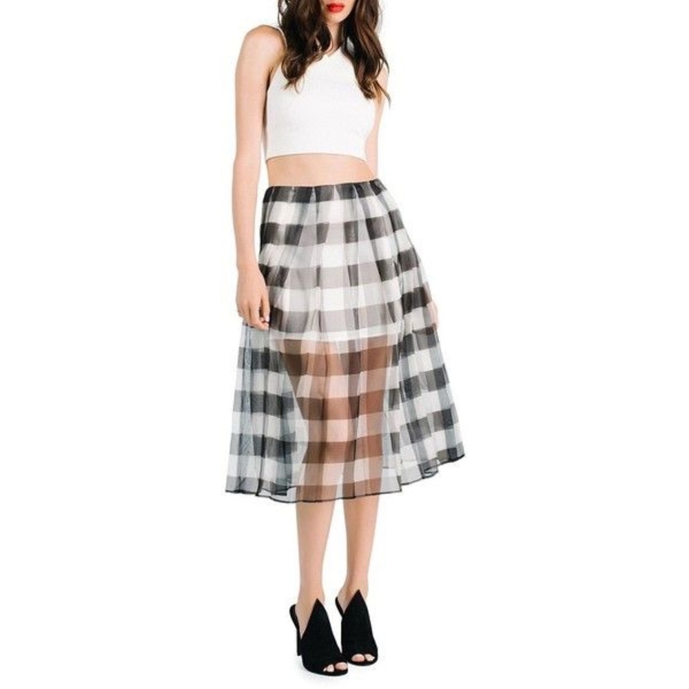 NWT KENDALL & KYLIE Gingham Silk Organza Skirt Size Small